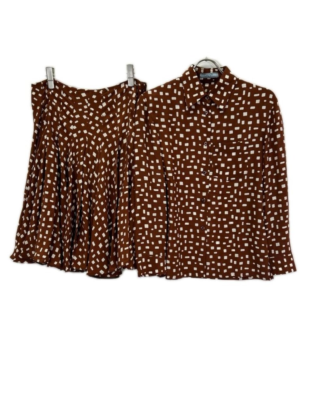 Prada Brown White Square Dot Side Zip Set 38